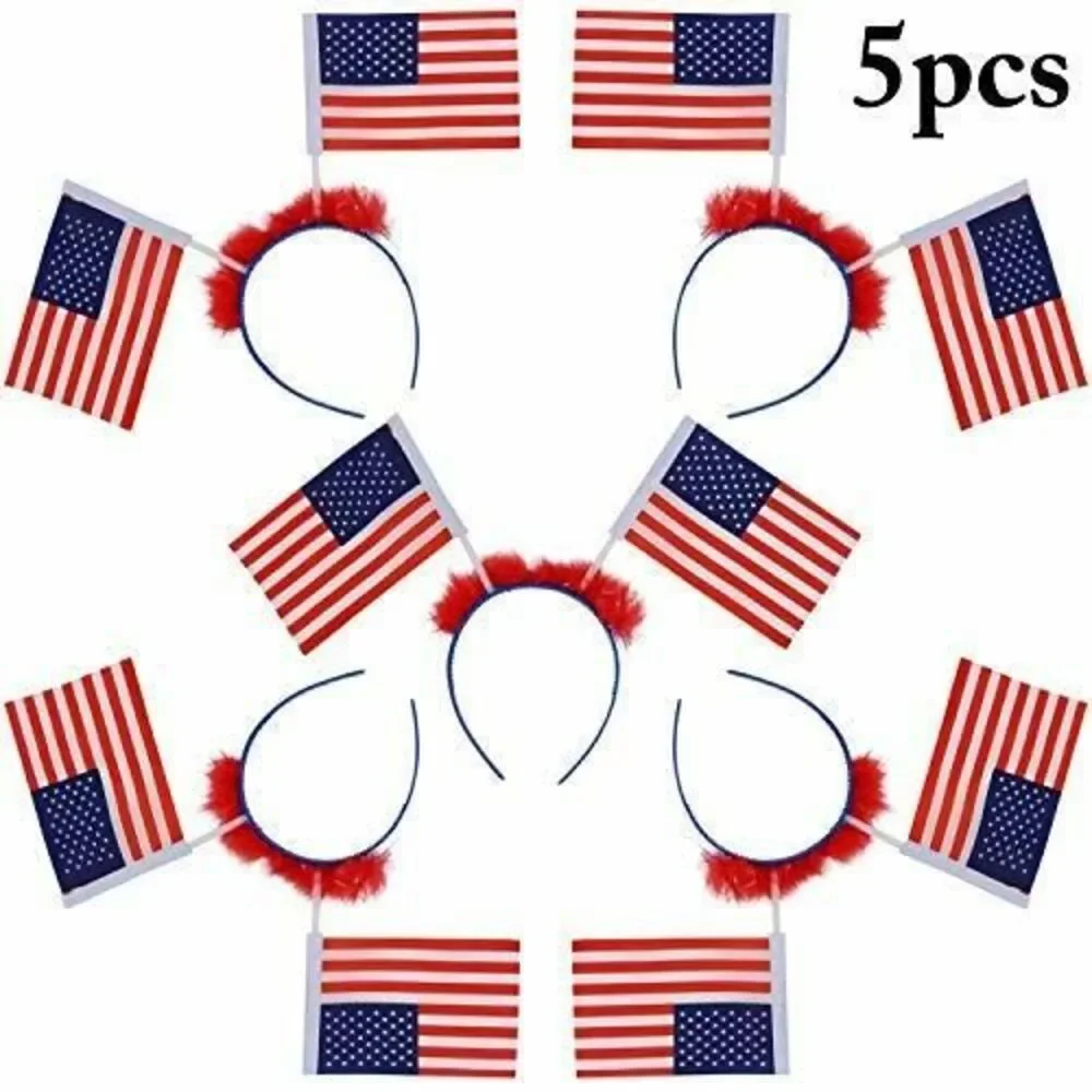Set of 5 Patriotic 4th of July Headbands Flag Headbands Cute Pom Pom Hair Hoop